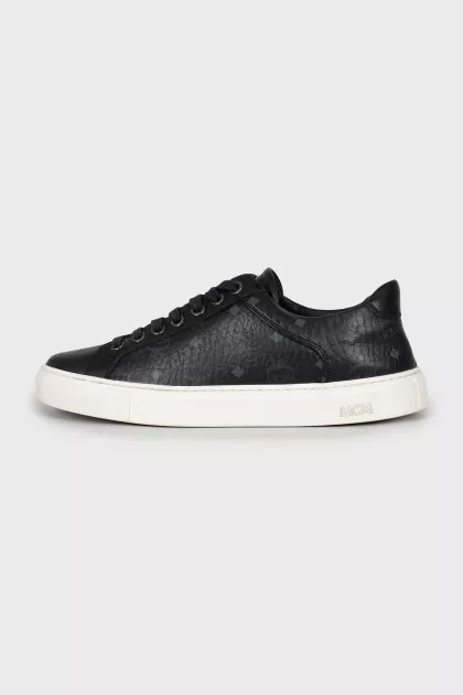 Leather sneakers with signature print