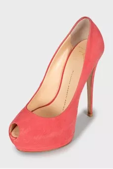 Suede open toe heeled shoes