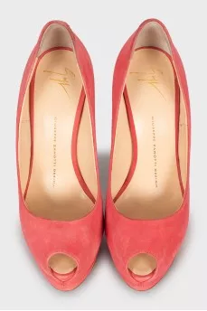Suede open toe heeled shoes