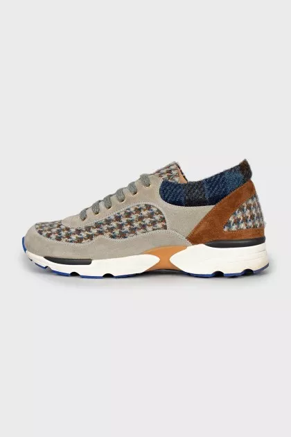 Textile and suede sneakers in houndstooth