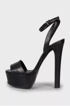 Black leather high heel sandals