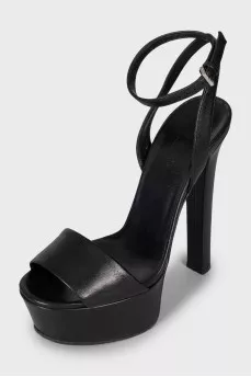 Black leather high heel sandals