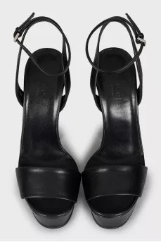 Black leather high heel sandals