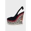 Suede wedge sandals with print