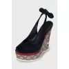 Suede wedge sandals with print