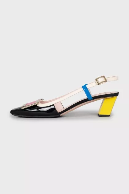 Slanted heel combination slingbacks