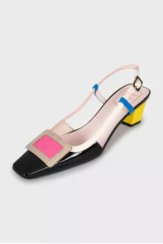 Slanted heel combination slingbacks