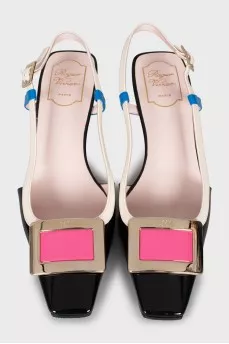Slanted heel combination slingbacks