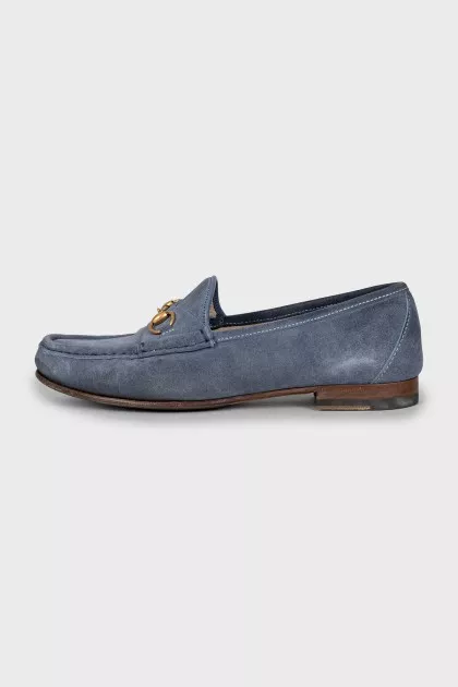 Blue suede loafers