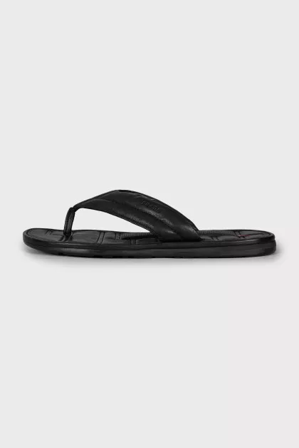 Men's black leather slippers