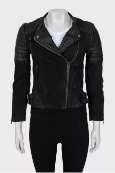 Leather jacket with quilted elements