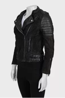 Leather jacket with quilted elements