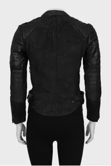 Leather jacket with quilted elements