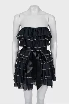 Dress with frills decorated with rhinestones