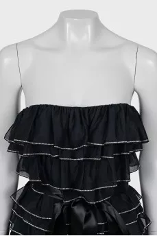 Dress with frills decorated with rhinestones