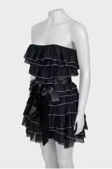 Dress with frills decorated with rhinestones