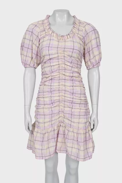 Plaid dress with draping
