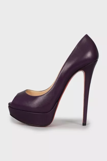 Purple leather open toe shoes