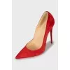 Red suede pointed toe shoes