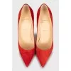 Red suede pointed toe shoes