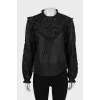 Black blouse with embroidery and frills