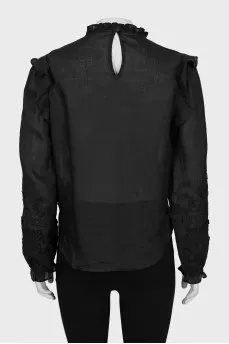 Black blouse with embroidery and frills