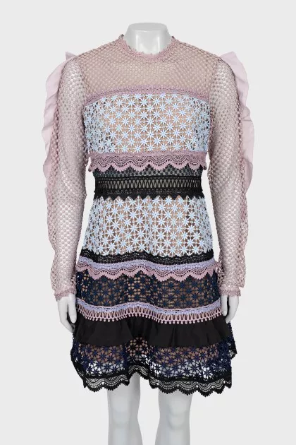 Mesh dress with lace