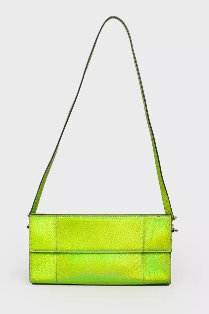 Green neon clutch with tag
