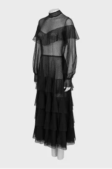 Fitted black mesh dress