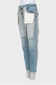 Jeans with inscription on pocket with tag