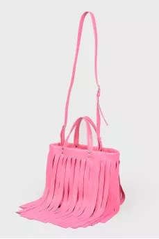 Pink bag with a fringe with a tag