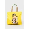 Yellow shopper with a print with a tag