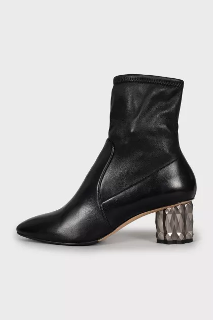 Leather ankle boots with silver heels