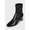 Leather ankle boots with silver heels