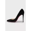 Black suede stiletto heels