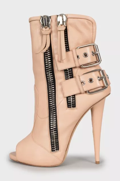 Ankle boots with open toe and zip