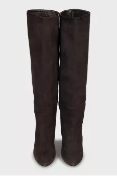 Suede boots with wedge heel