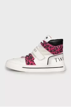Animal print leather sneakers