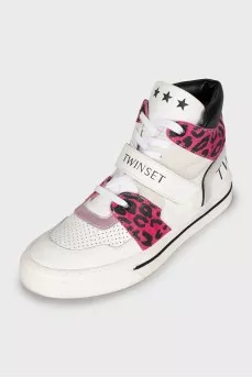 Animal print leather sneakers