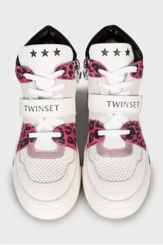 Animal print leather sneakers