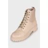 Beige leather boots