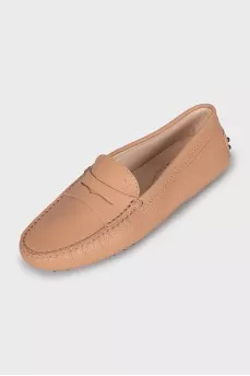 Beige leather loafers