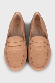 Beige leather loafers