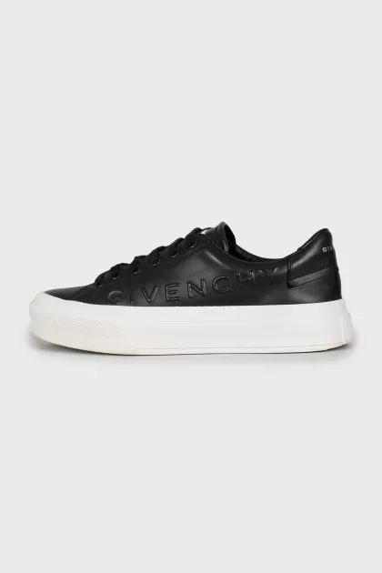 Black leather sneakers with embossing