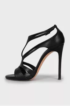 Black leather stiletto sandals