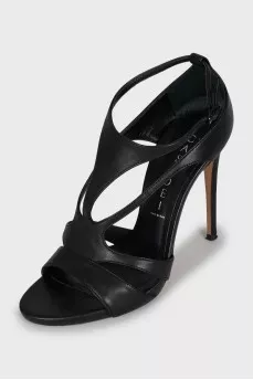Black leather stiletto sandals
