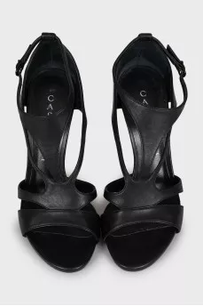 Black leather stiletto sandals