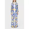 Pants suit in an abstract yellow-blue print