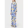 Pants suit in an abstract yellow-blue print