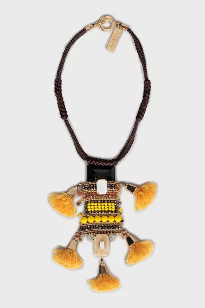 Textile necklace with crystals